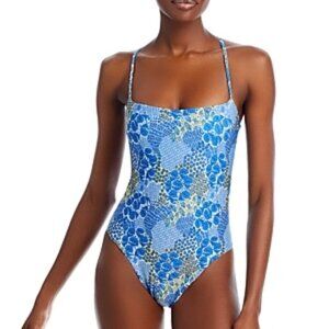 Peixoto Printed One Piece Swimsuit Straps Crisscross at Back Size S Blue